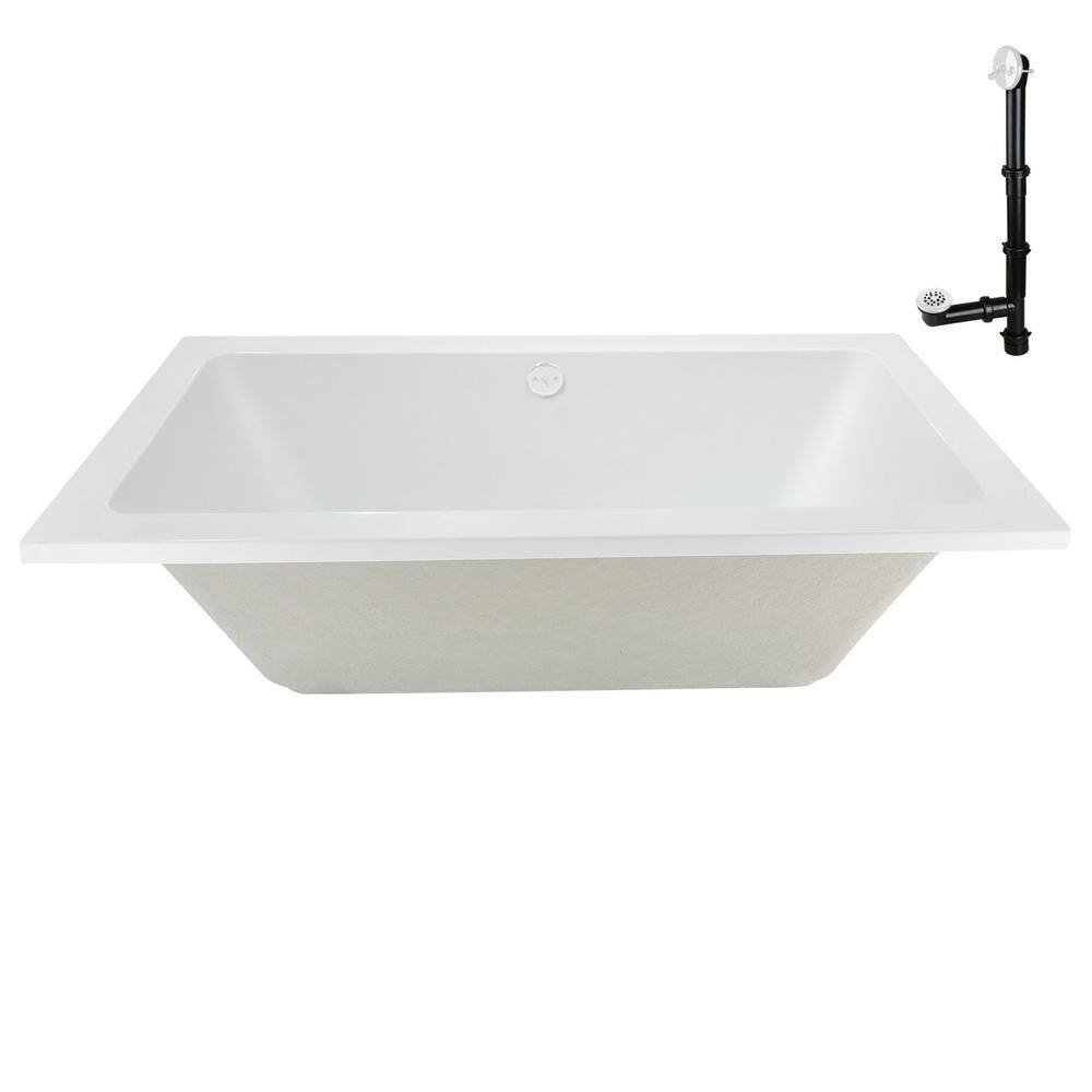 60" x 32" Glossy White Acrylic Drop-In Soaking Bathtub