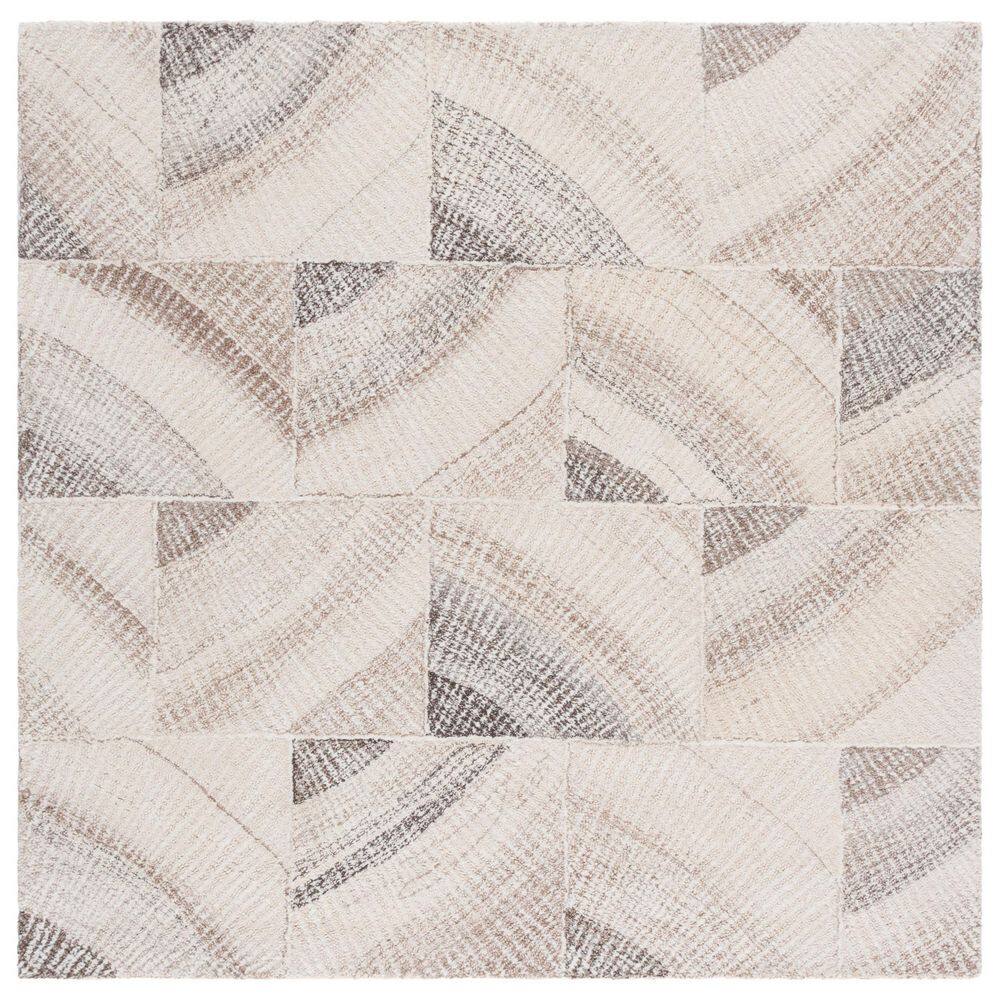 Abstract 6 ft. x 6 ft. Ivory/Brown Geometric Abstract Tile Square Area Rug