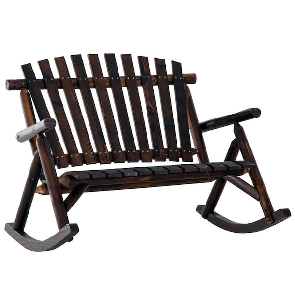 Brown Rocking Wood Adirondack Chair for 2 People with Rustic Log Design