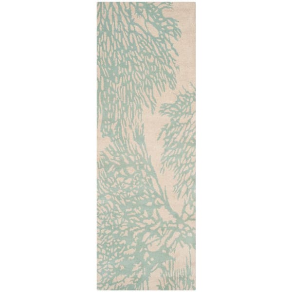 SAFAVIEH Bella Beige/Blue 2 ft. x 7 ft. Floral Solid Runner Rug