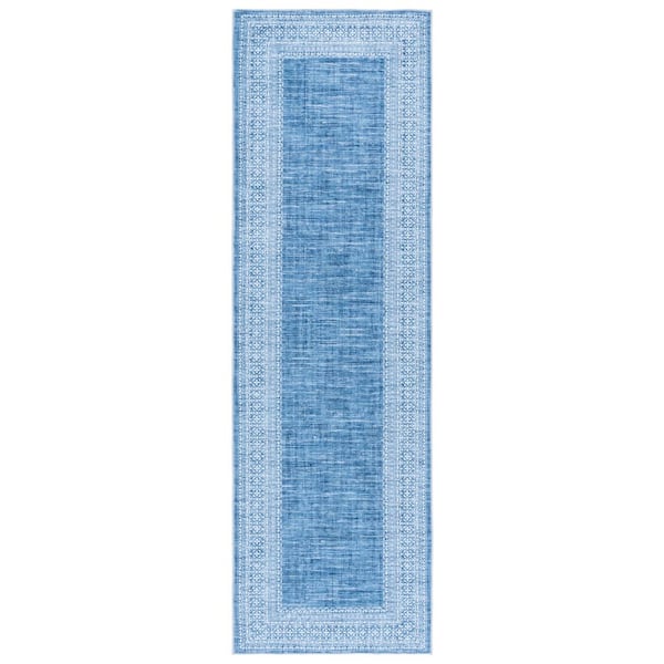 SAFAVIEH Arizona 3 ft. x 8 ft. Blue/Ivory Machine Washable Distressed Border Runner Rug