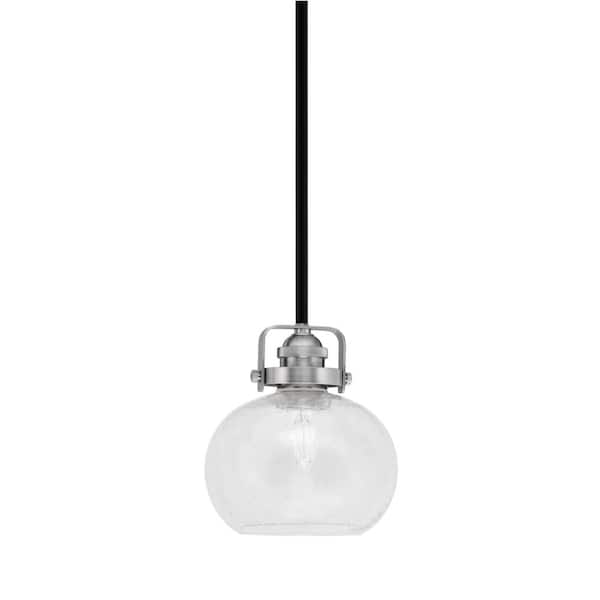 Unbranded Decatur 60-Watt 1-Light Black and Nickel Light Mini Pendant with 7 in. Clear Bubble Glass Shade, No Bulb Included