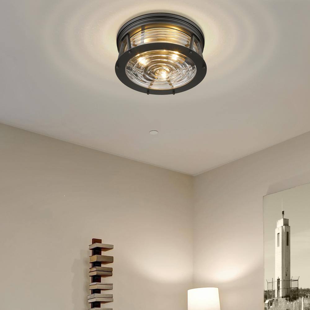 Cape Harbor 16'' Bronze and Glass Transitional Flush Mount Light