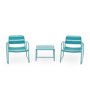 Cowan Matte Teal 3-Piece Metal Patio Conversation Seating Set