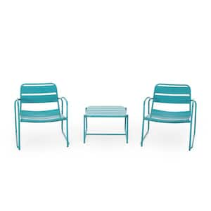 Cowan Matte Teal 3-Piece Metal Outdoor Patio Conversation Seating Set