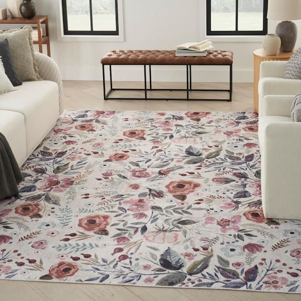 Washables Ivory Pink 5 ft. x 7 ft. Botanical Traditional Area Rug