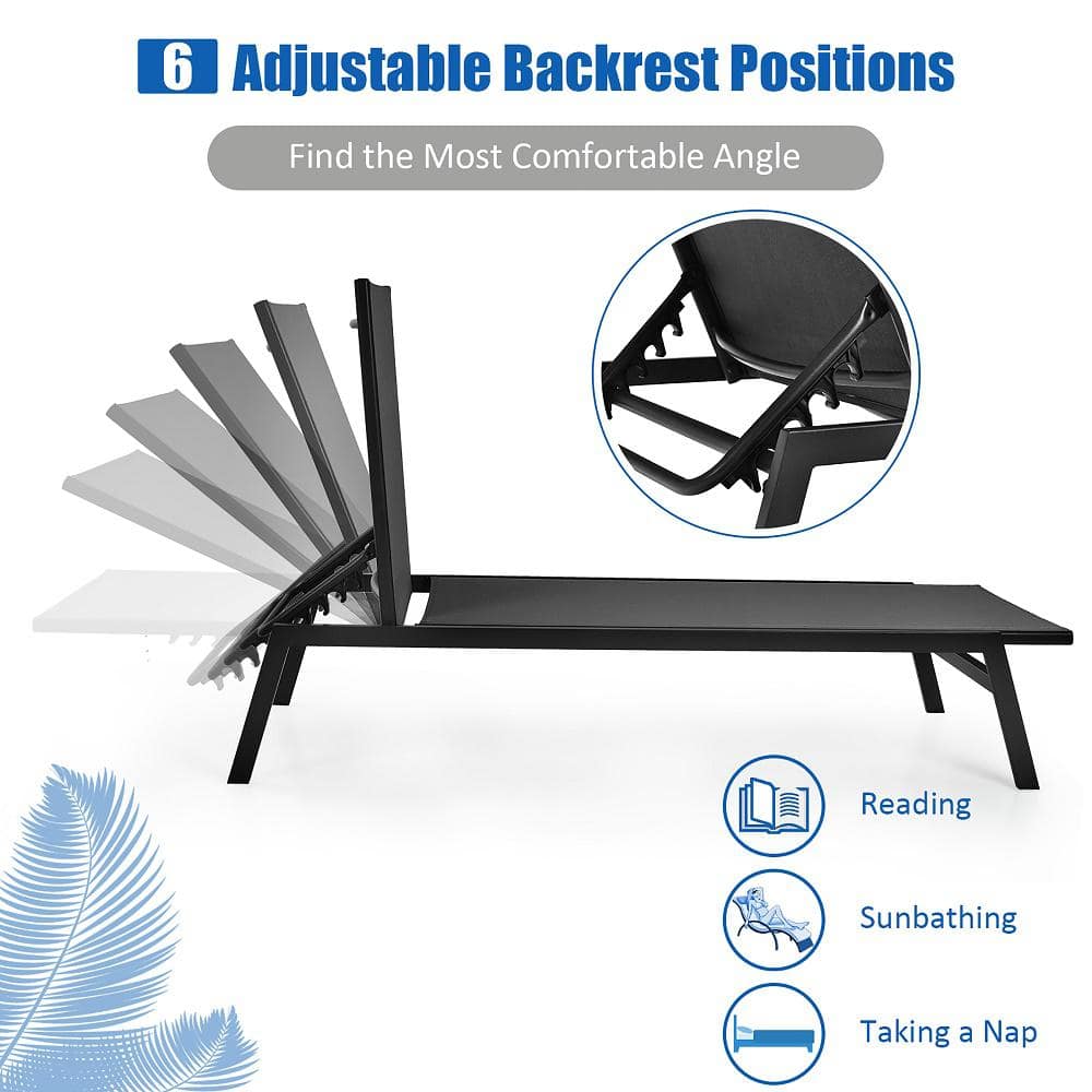 Black Steel Frame Outdoor Adjustable Chaise Lounge Set