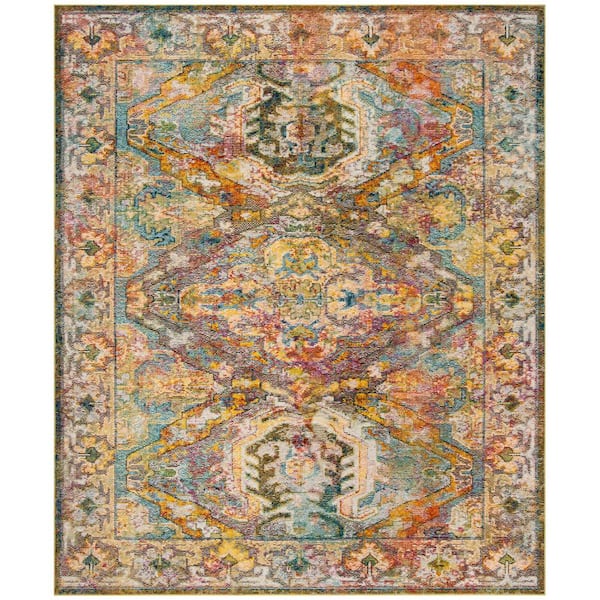 SAFAVIEH Crystal Light Blue/Orange 9 ft. x 12 ft. Distressed Border Area Rug