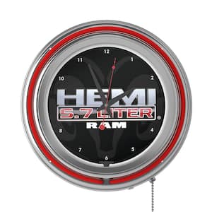 Neon Wall Clock Red with Pull Chain-Pub Garage or Man Cave Accessories Hemi Double Rung Analog Clock