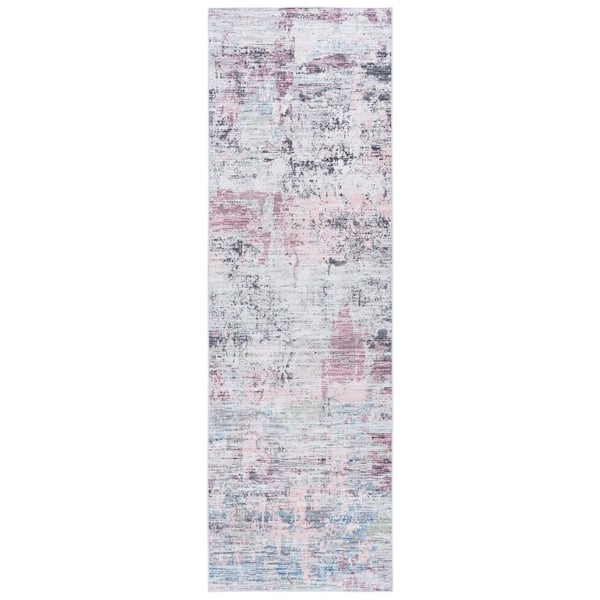 SAFAVIEH Tacoma Plum/Green 3 ft. x 10 ft. Machine Washable Distressed Abstract Runner Rug