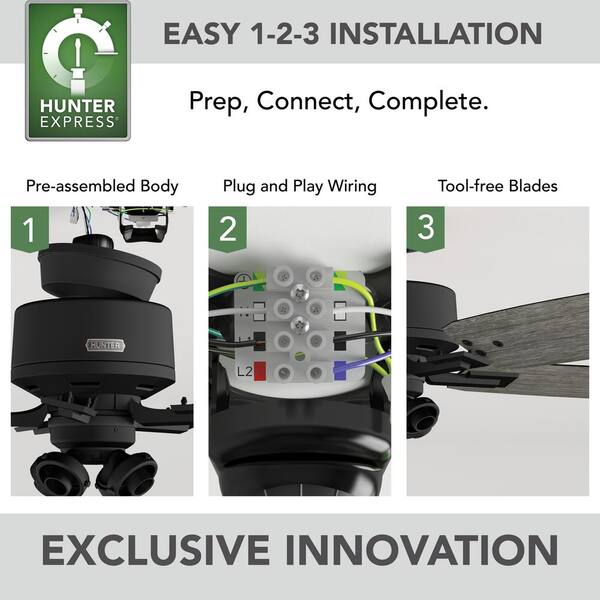 Hunter - Gatlinburg 52 in. Indoor Matte Black Ceiling Fan with Light Kit and Remote Included