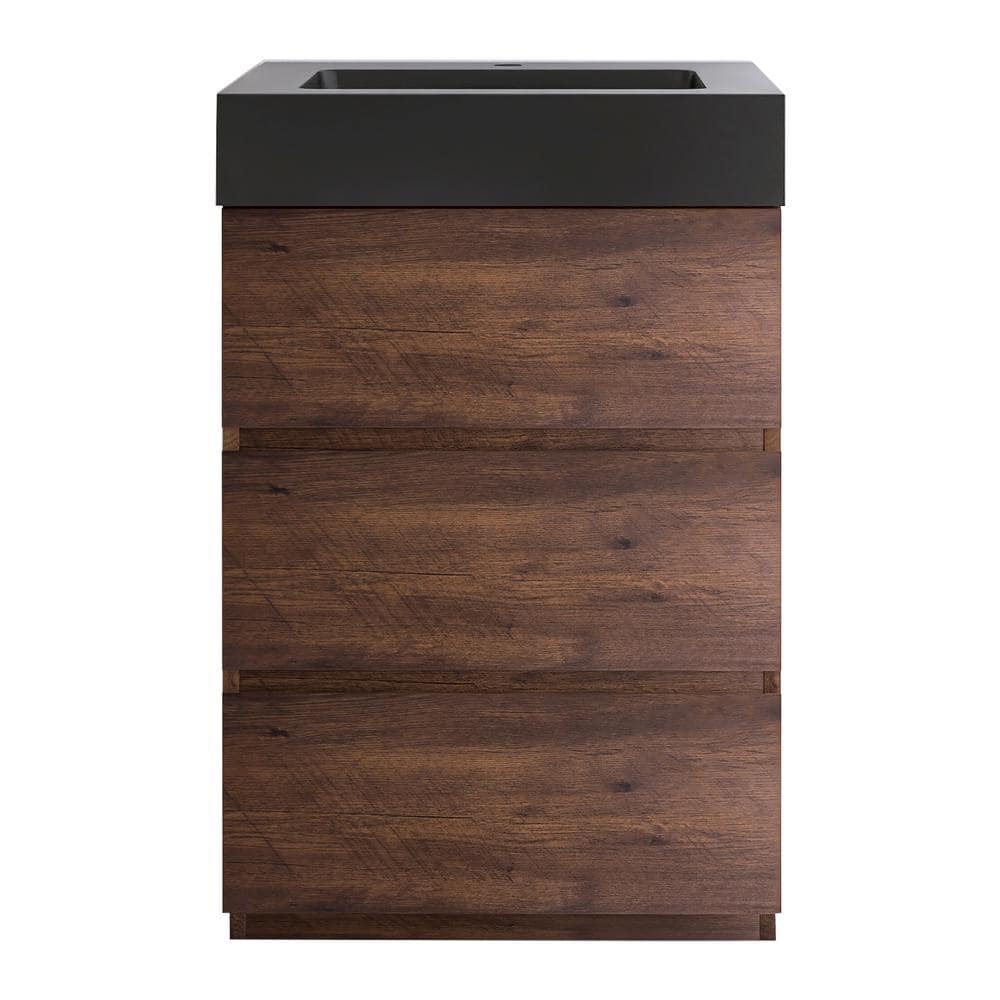 24 in. W x 18 in. D x 37 in. H Freestanding Bath Vanity in Walnut with Black Solid Surface Top price history on PriceWatchPro
