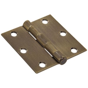 3-1/2 in. Antique Brass Residential Door Hinge with Square Corner Removable Pin Full Mortise (9-Pack)