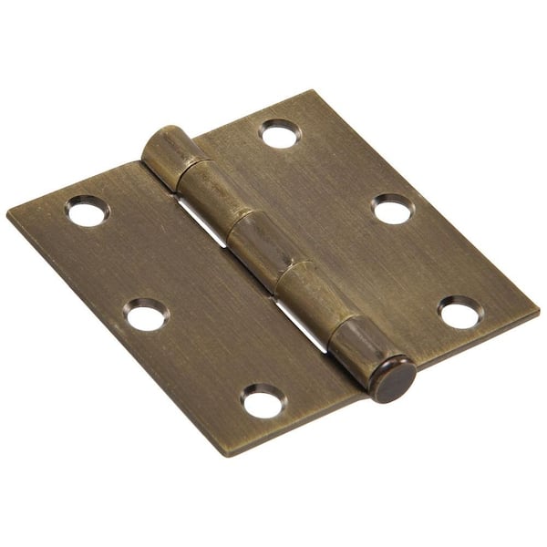 Hardware Essentials 3-1/2 in. Antique Brass Residential Door Hinge with Square Corner Removable Pin Full Mortise (9-Pack)