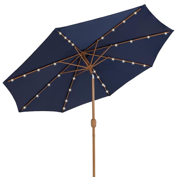 8.5 ft. Solar Patio Umbrella with Faux Woodgrain Finish-Navy