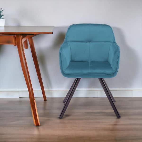 HomeRoots Tufted Blue And Black Velvet And Metal Arm Chair