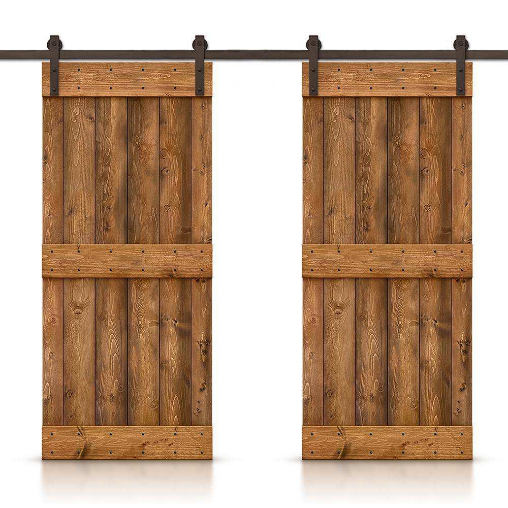 Mid-Bar 96 in. x 84 in. Walnut Stained DIY Solid Knotty Pine Wood Interior Double Sliding Barn Door with Hardware Kit price history on PriceWatchPro