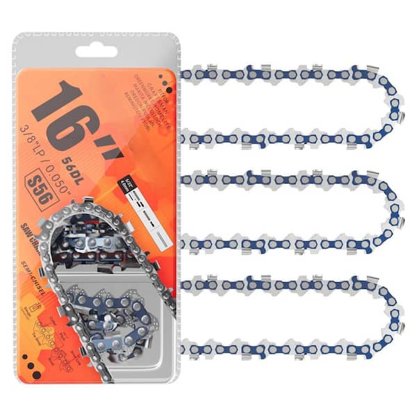 16 in. Chainsaw Chain 56 Link, 3/8" LP Pitch, 0.050" Gauge, Steel Replacement Chain Fits Craftsman, Poulan,Echo (3-Pack)