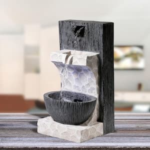 14 in. Tall Modern Cascading Tabletop Fountain Decoration with LED Lights