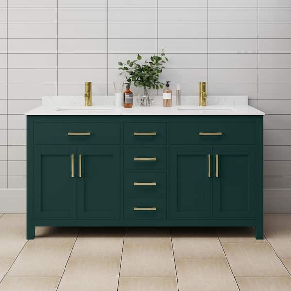 Wyndham Collection Beckett 66 in. W x 22 in. D x 35 in. H Double Sink Bathroom Vanity in Green with Carrara Cultured Marble Top