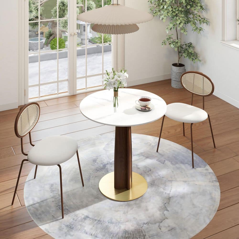Magic Home 33 in. Modern Round White Sintered Stone Tabletop Dining ...