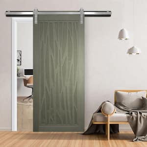 30 in. x 84 in. Howl at the Moon Gauntlet Wood Sliding Barn Door with Hardware Kit in Stainless Steel