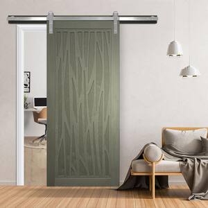 42 in. x 84 in. Howl at the Moon Gauntlet Wood Sliding Barn Door with Hardware Kit in Black