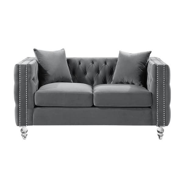 Lazzara Milo 63.5 in. W Gray Velvet Loveseat