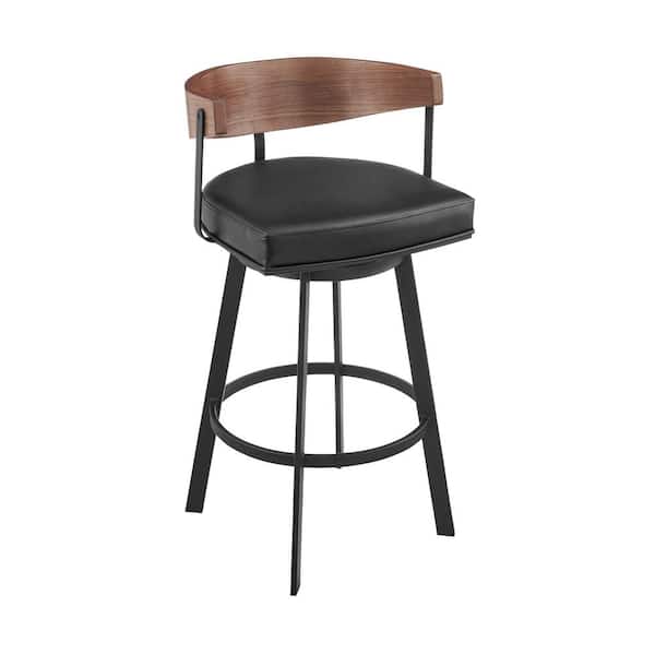 Armen Living Lacey 26 in. Vintage Black Metal Counter Stool with Faux Leather Seat
