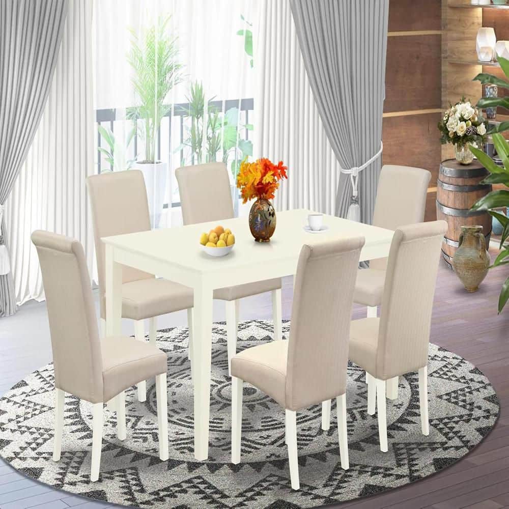 7-Piece Rectangle Linen White Finish Solid Wood Top Dining Table with 6 Parson Chairs with Lattice Back price history on PriceWatchPro