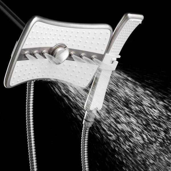 4-spray 9 in. Dual Shower Head and Handheld Shower Head in Titanium Silver 4-spray 9 in. Dual Shower Head and Handheld Shower Head in Titanium Silver