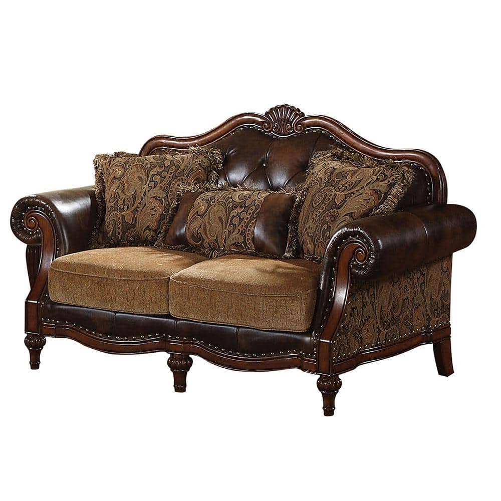 Acme Furniture Dreena 70 in. Two Tone Brown PU/Chenille Faux Leather 2-Seat  Loveseat with 5 Pillows 05496 - The Home Depot