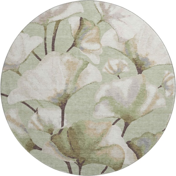 Mayfield Premium Machine Washable Abstract AMF2405 Celery 8 ft. x 8 ft. Round Rug