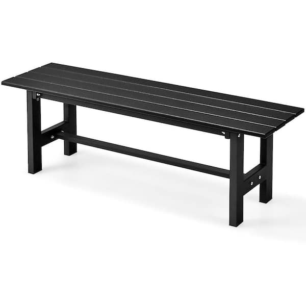 Gymax Black Outdoor HDPE Bench w/Metal Frame 47 in. x 14 in. x 16 in. for Yard Garden