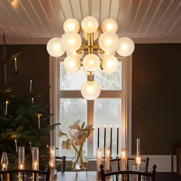 Alex 19-Light Brushed Gold Sputnik Tiered Cluster Globe Bubble Chandelier