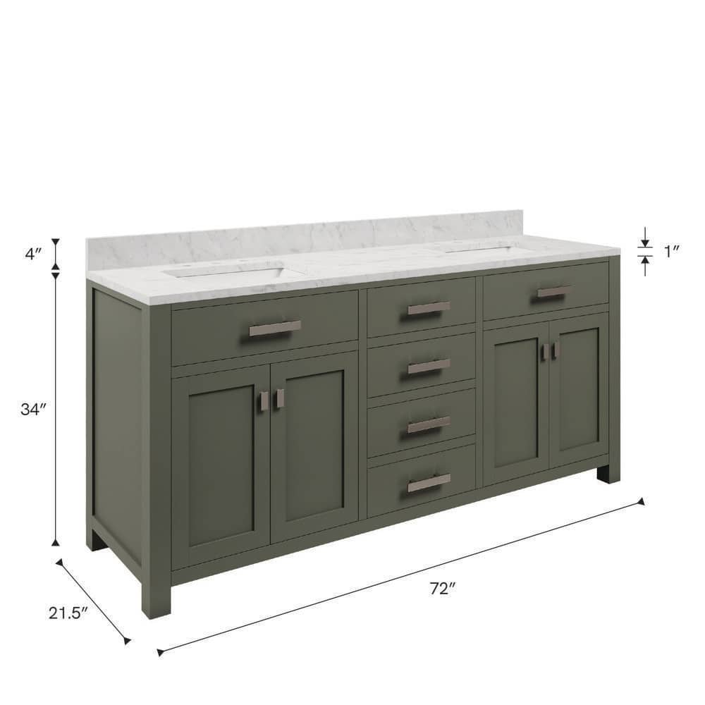 Madison 72" Glacial Green Double Sink Vanity with Marble Top