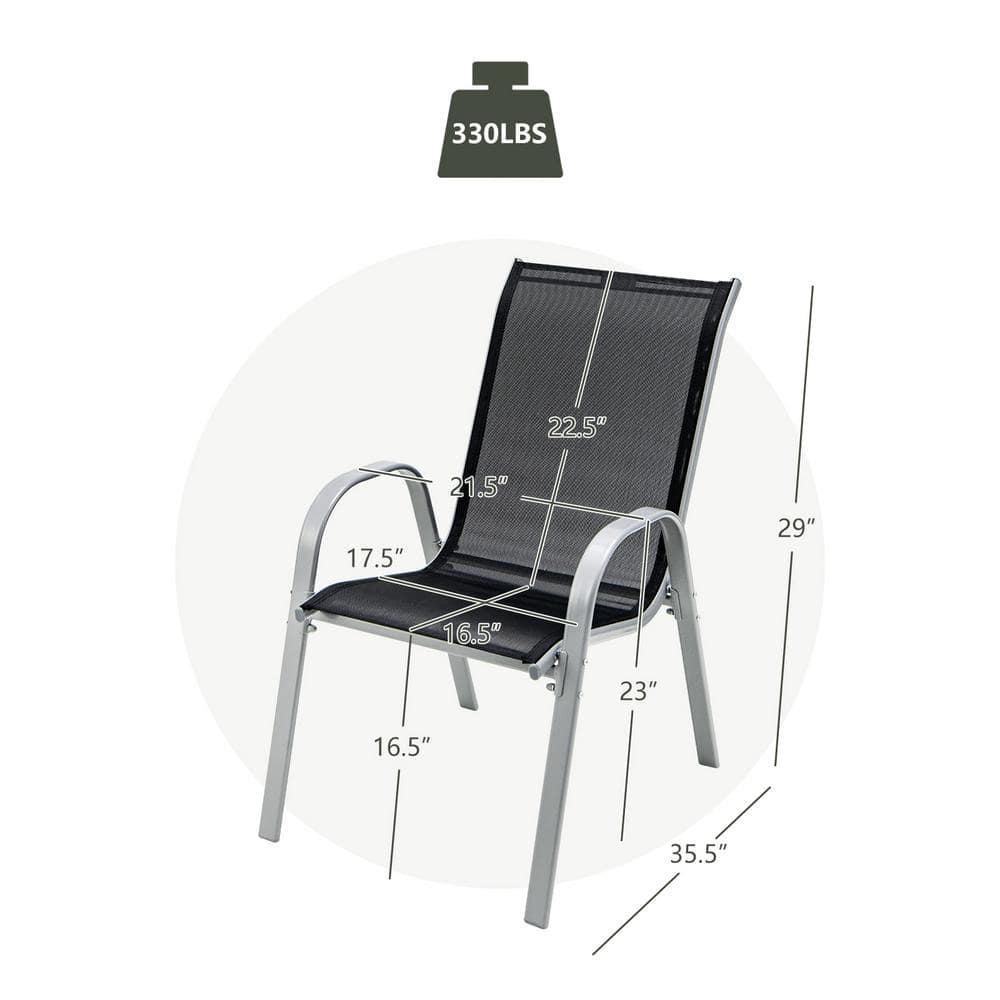 Black Stackable Outdoor Dining Chairs with Armrests, Set of 4