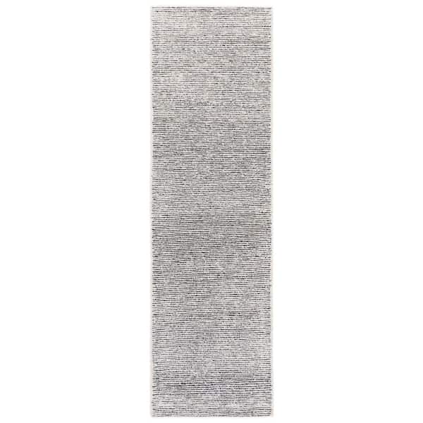 Abstract 2 ft. x 8 ft. Ivory/Black Modern Distressed Runner Rug