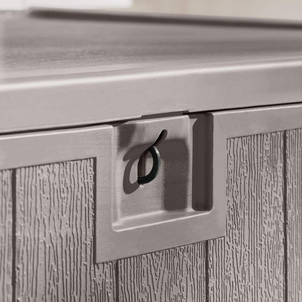 110 Gal. Grey Resin Wood Look Outdoor Storage Deck Box with Lockable Lid - 2
