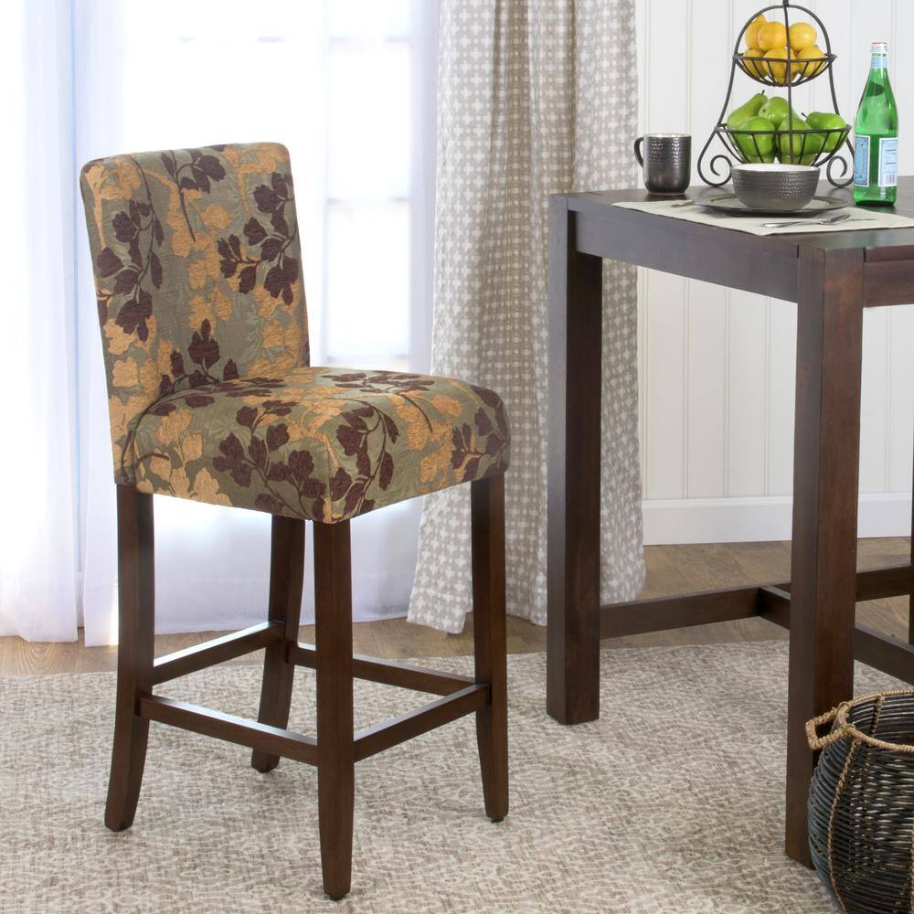 24" Brown and Sage Upholstered Counter Height Barstool