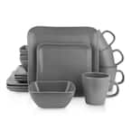 Stone Lain 32 Piece Stoneware Square Weave Dinnerware Set, Service for 8, Gray