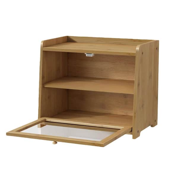 1 Piece Large Capacity Farmhouse Bread Box Bamboo Wood Breadbox Organizer for Kitchen Counter Corner, Cabinet, Pantry