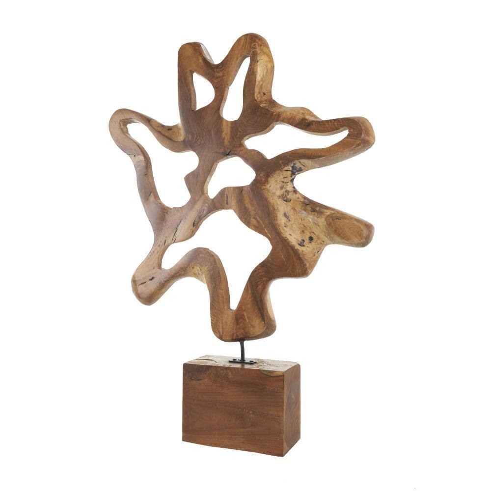 Brown Teak Wood Live Edge Abstract Tabletop Sculpture