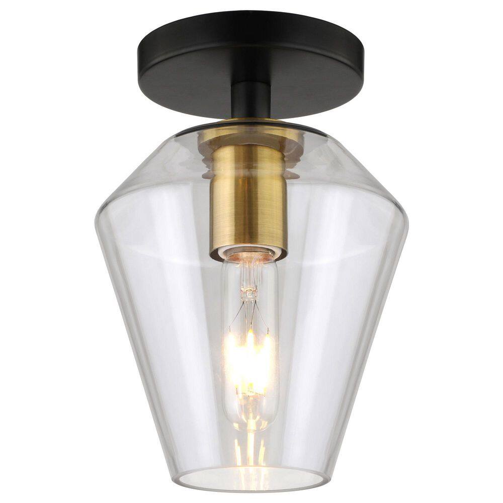 Remy 7" Matte Black and Brass Semi Flush Mount with Glass Shade
