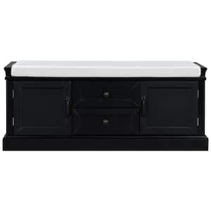 Black Storage Bench with 2 Drawers and 2 cabinets for Living Room, Entryway (42.5''W x 15.9''D x 17.5''H)