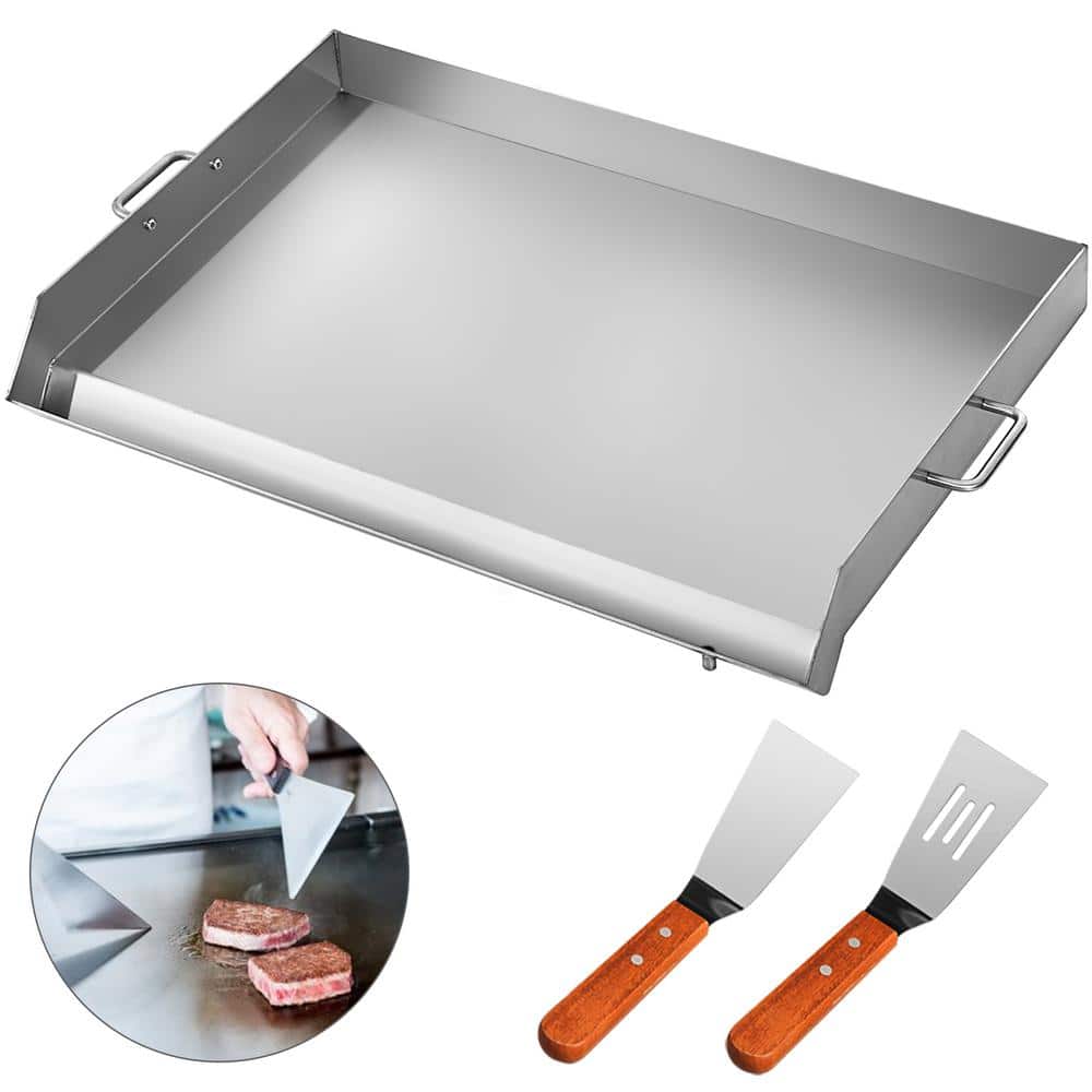 VEVOR Stainless Steel Griddle Universal Flat Top Rectangular Plate BBQ Charcoal/Gas Non-Stick Grill - 32x17in