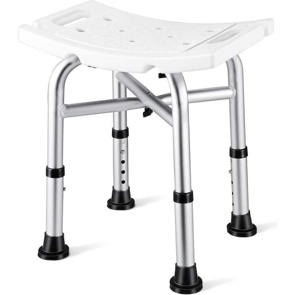 Adrinfly 16.54 in. Heavy Duty Aluminum Shower Stool Chair with 5 Height Adjustable Up to 450lbs in White