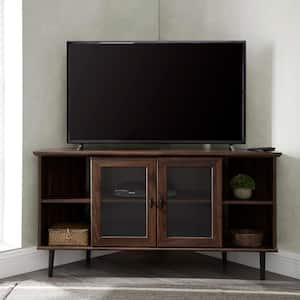 48 in. Dark Walnut Composite Corner TV Stand Fits TVs Up to 52 in. with Storage Doors