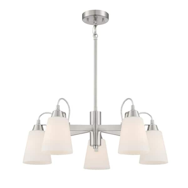 Minka Lavery Beckonridge 5-Light Brushed Nickel Chandelier with Etched Opal Glass Shades