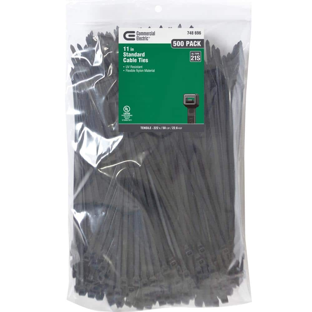 Commercial Electric 11 in. UV Cable Tie, Black (500-Pack) GT-280STB(500) -  The Home Depot